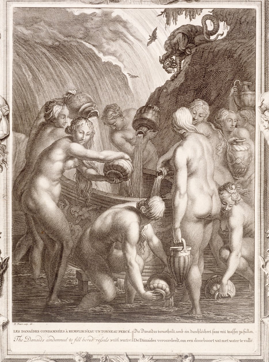 Danajci odsouzeni k naplnění zavrtaných nádob vodou, 1730 od Bernard Picart