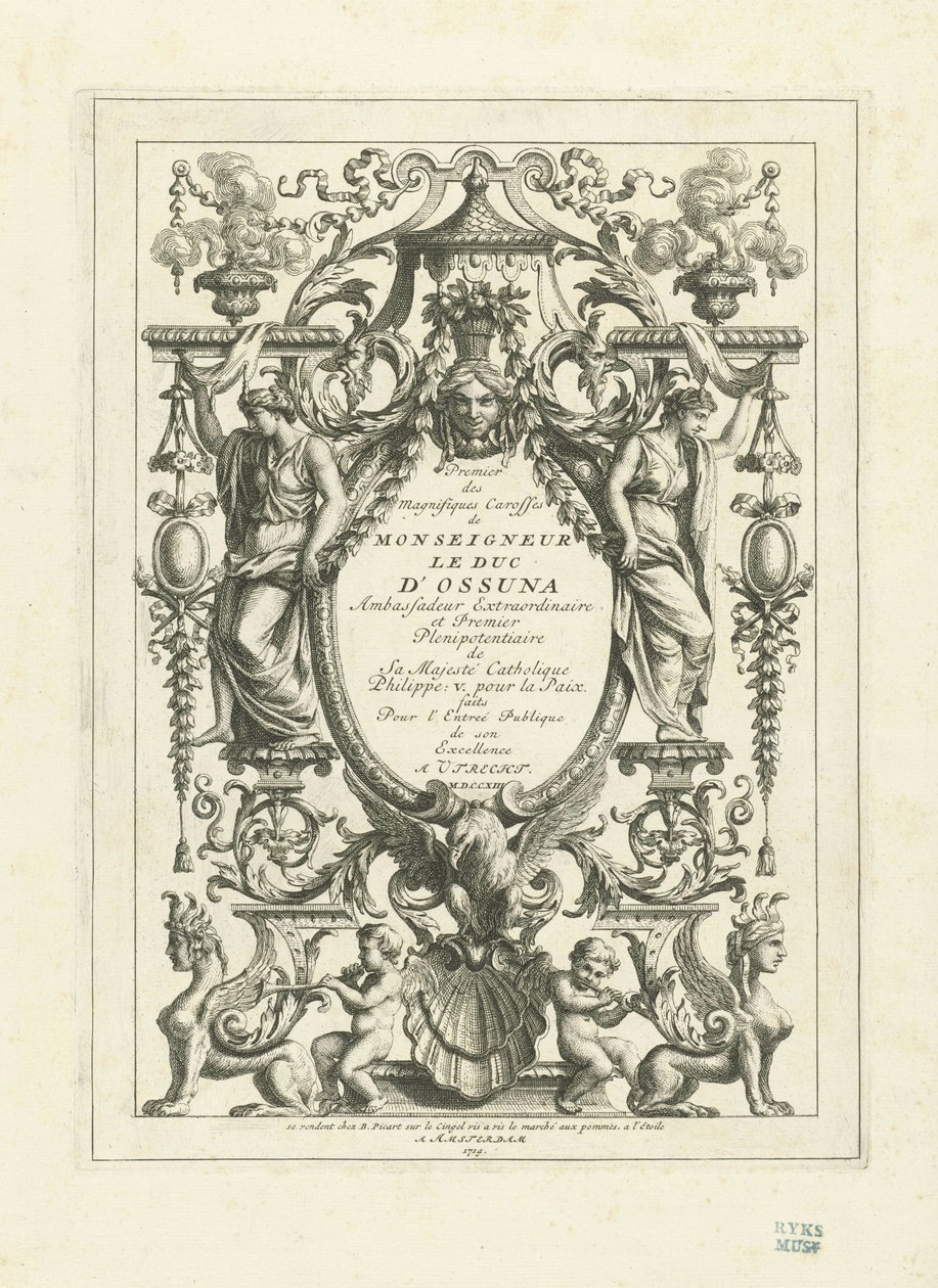 Titulní list k sérii desek státního kočáru vévody z Osuny, 1713 od Bernard Picart
