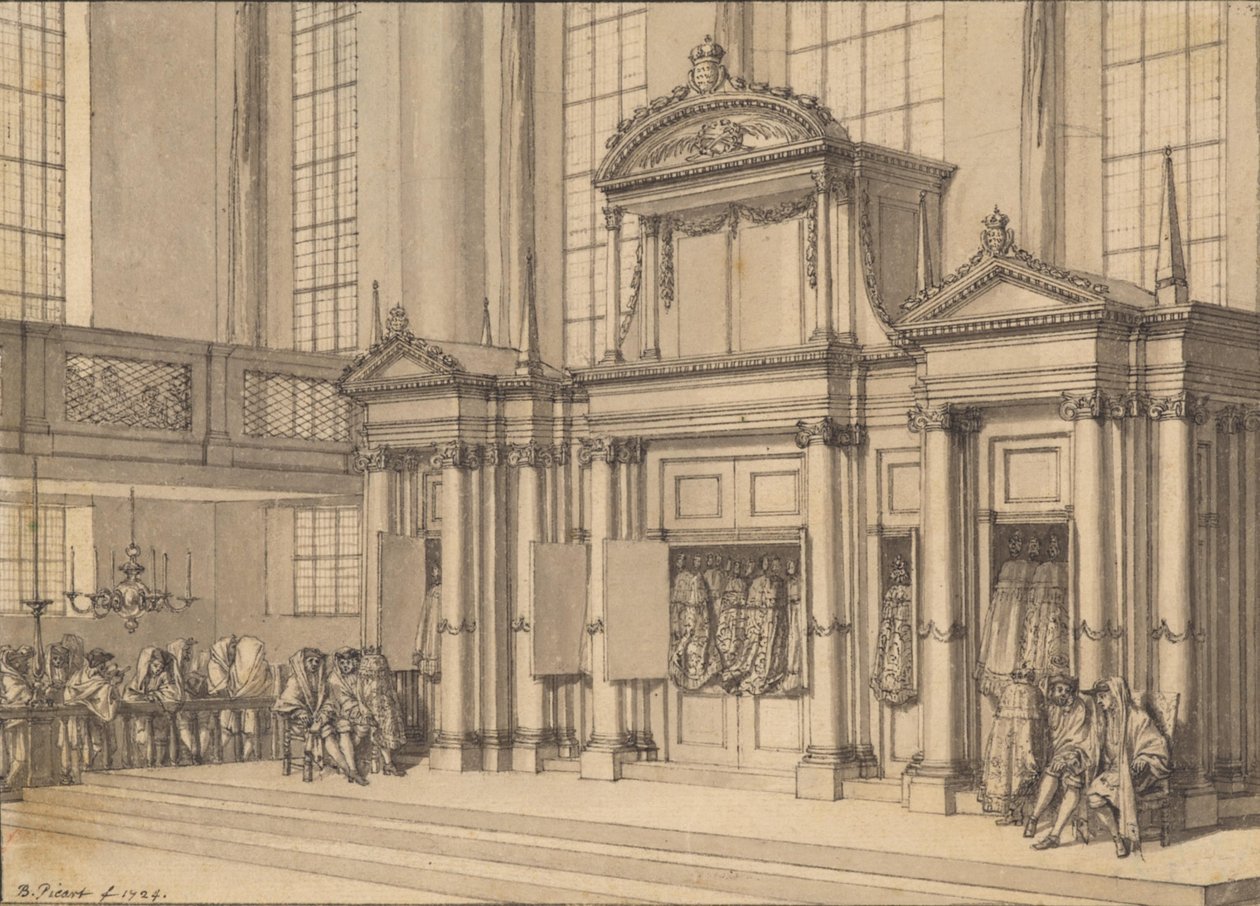 Radost ze Zákona v portugalské synagoze v Amsterodamu od Bernard Picart