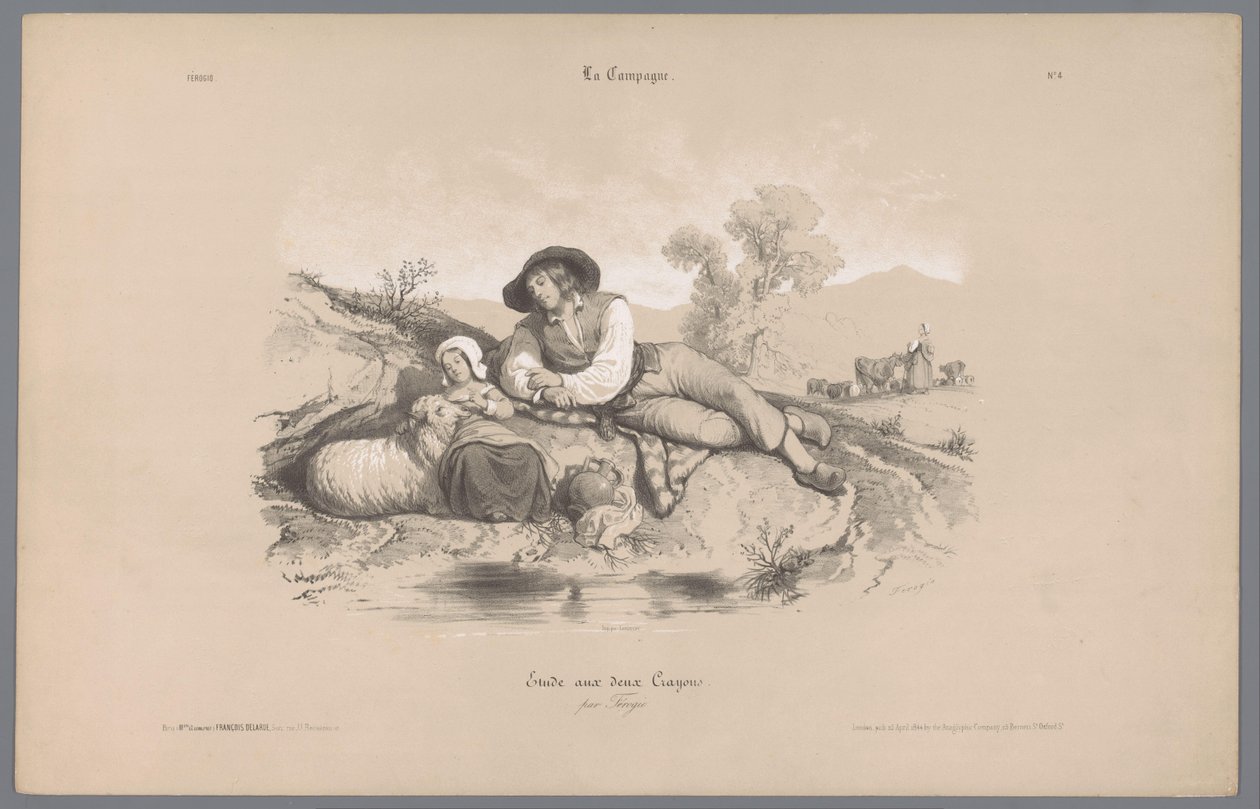 Pastýř s dívkou u bazénu Zobrazení venkovského života (název série) La kampaň. Etudes varieés aux deux Pastelky (název série na objektu) od Bernard Romain Julien