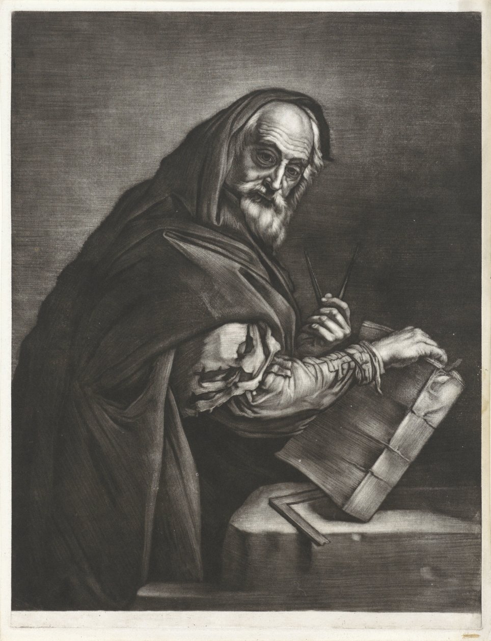 Filozof s kompasem a knihou Portréty filozofů (název série) od Bernard Vaillant