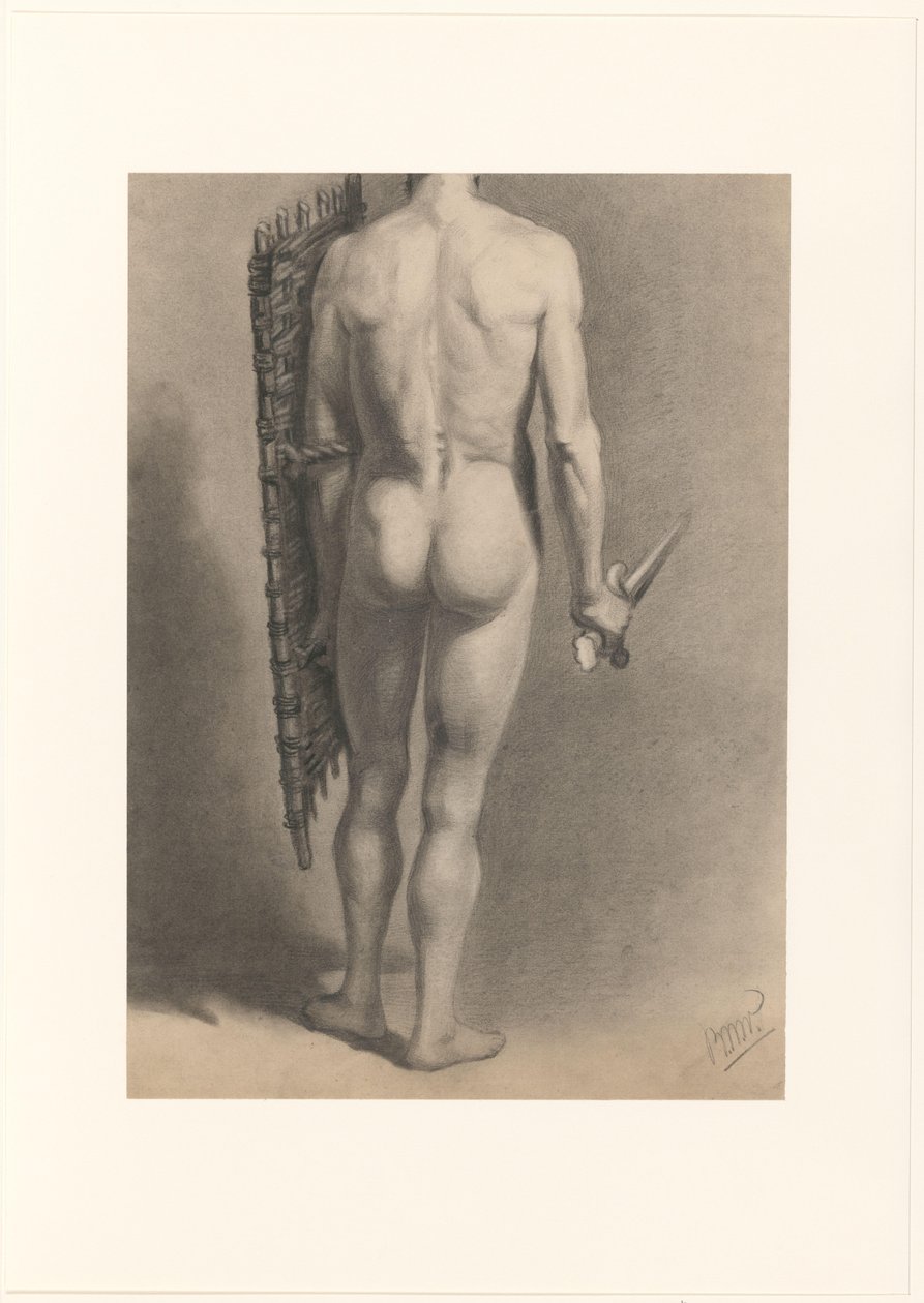Mužský akt s mečem a štítem, při pohledu zezadu od Bernard Willem Wierink (signed by artist)