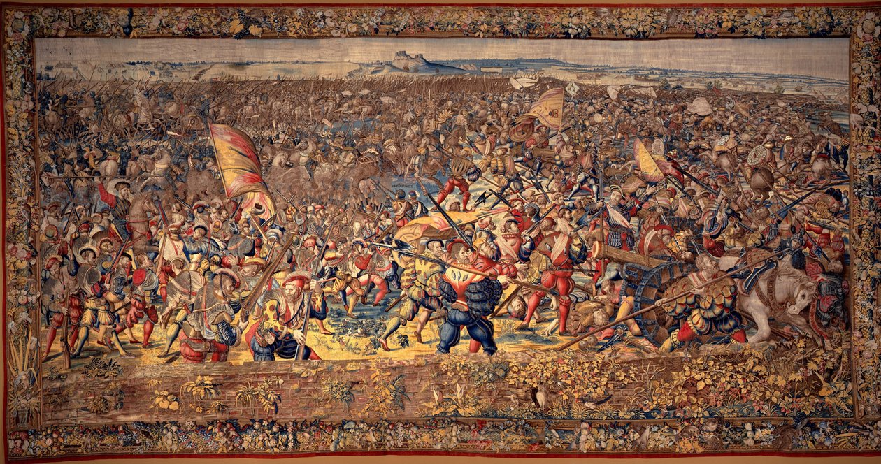 Bitva u Pavie: Porážka francouzské jízdy a císařské pěchoty, která se zmocnila nepřátelského dělostřelectva od Bernard van & Dermoyen Willem (active 1520-1530s) Orley