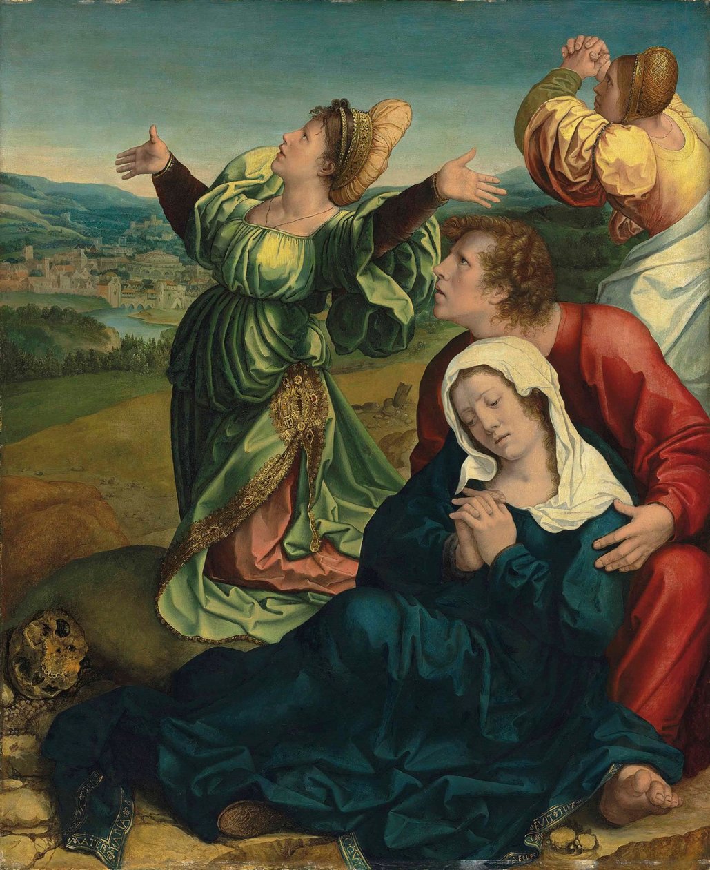 Tři Marie a svatý Jan Evangelista pod křížem (fragment ukřižování) Tři Marie a svatý Jan Evangelista u paty kříže od Bernard van Orley