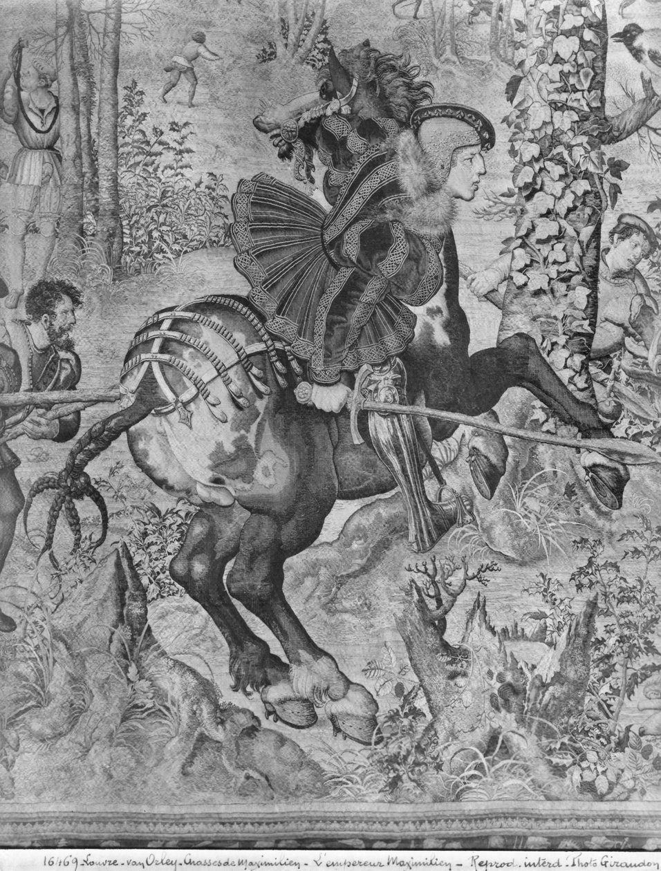 Hony na Maxmiliána, Kozoroha, Hon na kance, detail Maxmiliána I. 1459-1519 Továrna na gobelíny viz také 138999 gobelín bw foto od Bernard van Orley