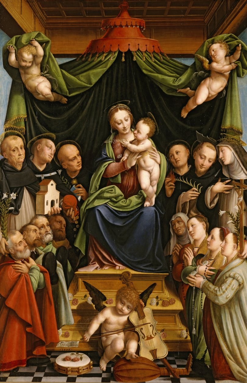 Madonna a dítě na trůnu svatých a dárců od Bernardino Lanino