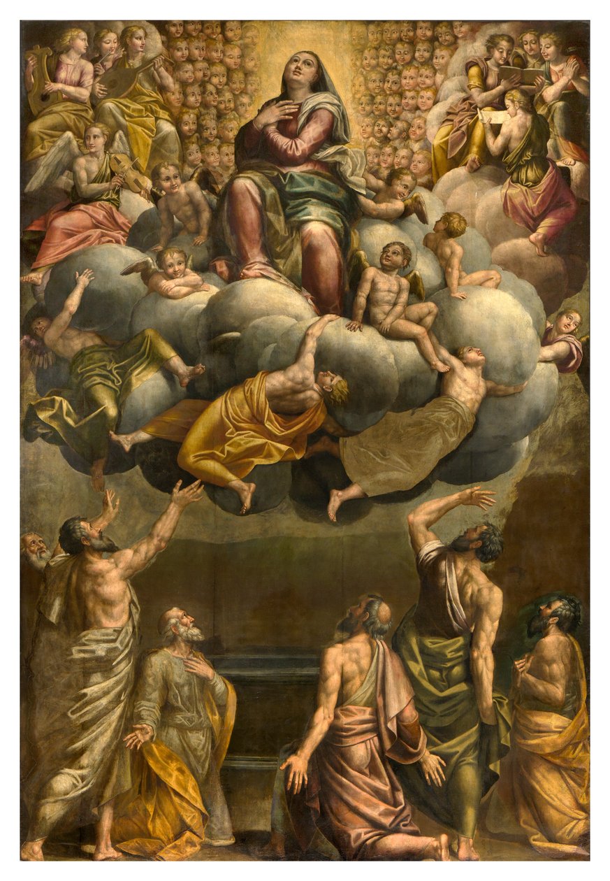 Apsida, oltářní obraz od Bernardina Gattiho s názvem Il Sojaro dokončený Giovanni Battista Trotti s názvem IL Malosso, Nanebevzetí Panny Marie od Bernardino Gatti