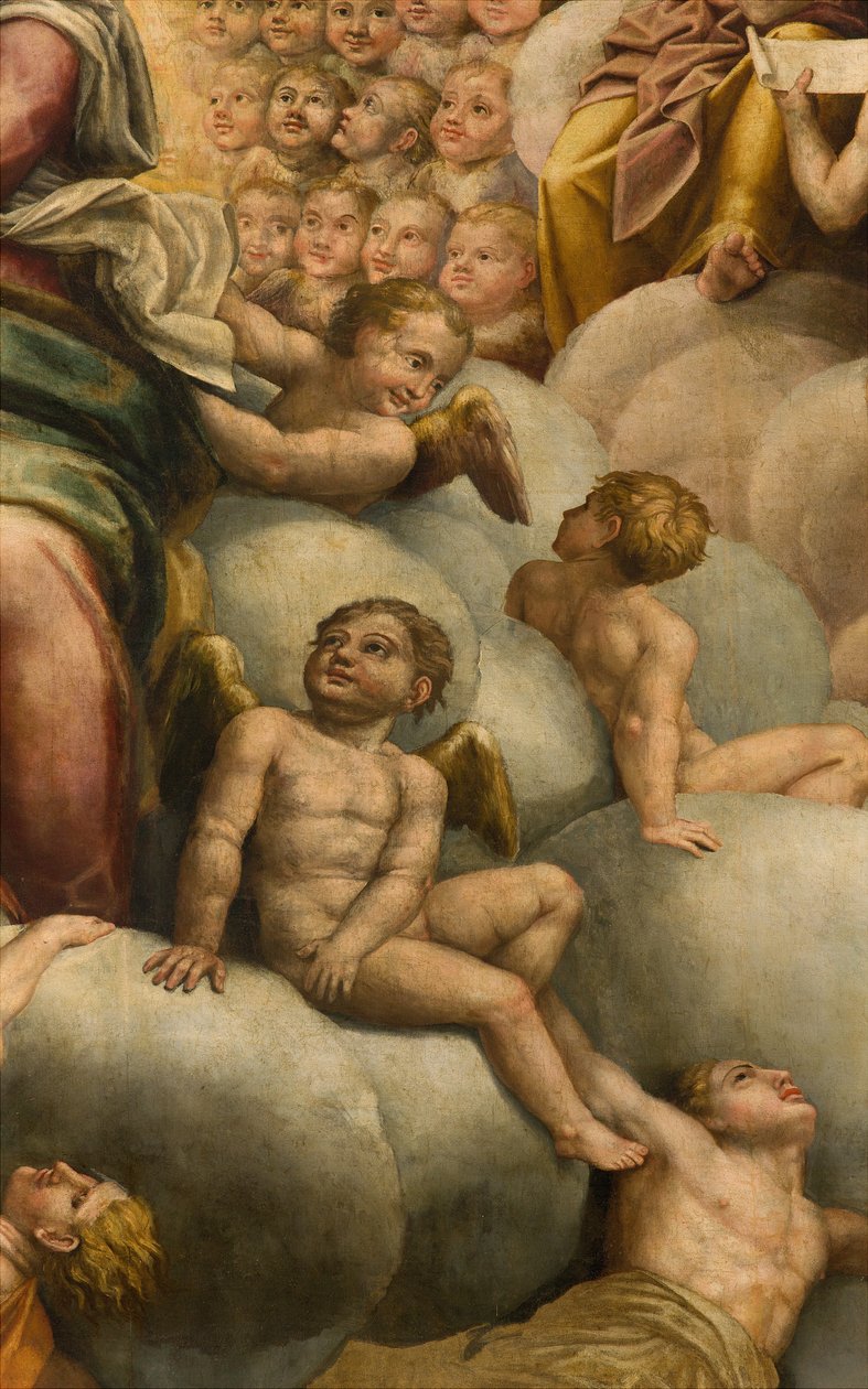Apsida, oltářní obraz od Bernardina Gattiho s názvem Il Sojaro dokončený Giovanni Battista Trotti s názvem IL Malosso, Nanebevzetí Panny Marie od Bernardino Gatti