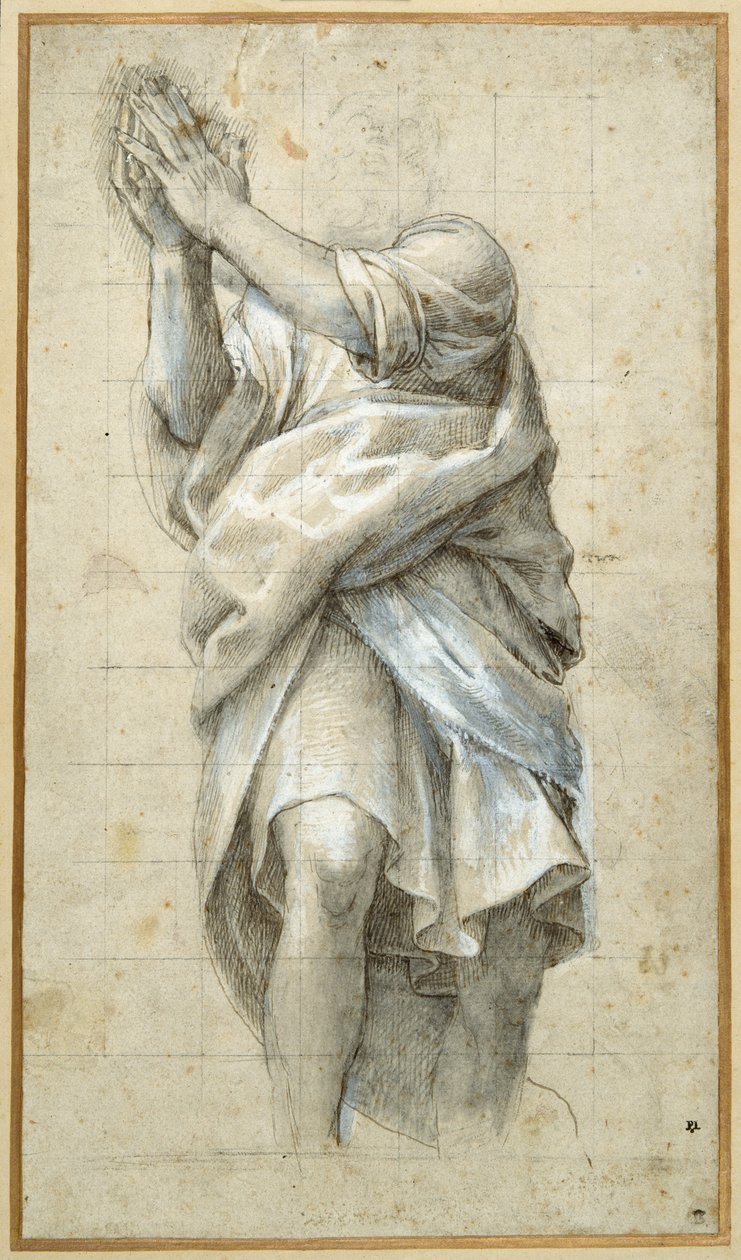 Studie pro apoštola (pero a hnědý inkoust zvýrazněný bílou) od Bernardino Gatti