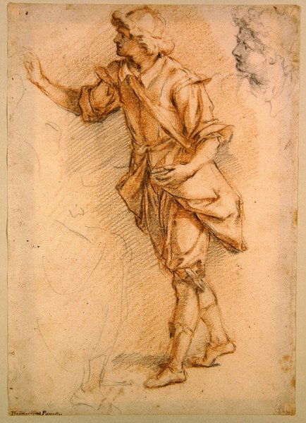 Stojící postava (černá a červená křída na papíře) od Bernardino Barbatelli Poccetti