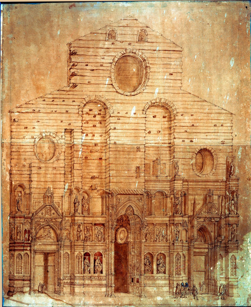 Fasáda katedrály (duomo) ve Florencii. Kresba perem a krví Bernardina Poccettiho (Bernardino Barbatelli) (1548-1612) Rozm. 101x58 cm Florencie, Museo del 