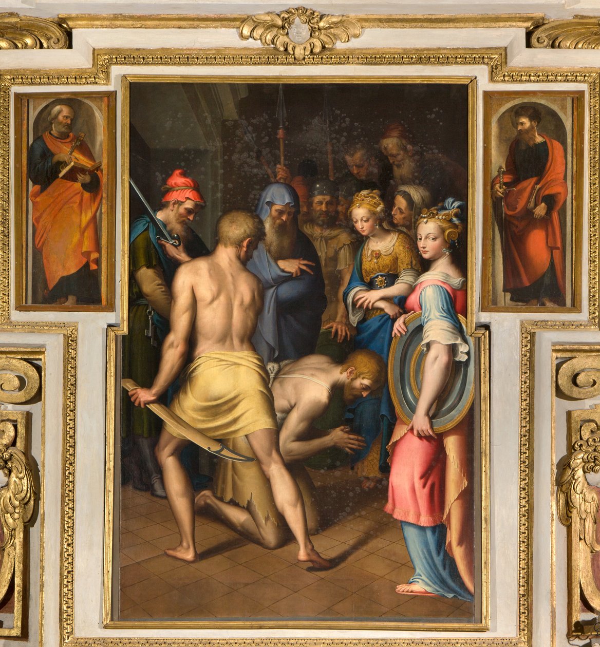 Kaple Panny Marie lidu, Druhé pole severní strana, Bernardino Campi, Dekolace Křtitele 1569, Po stranách sv. Petr a sv. Pavel 1520-30 od Bernardino Campi