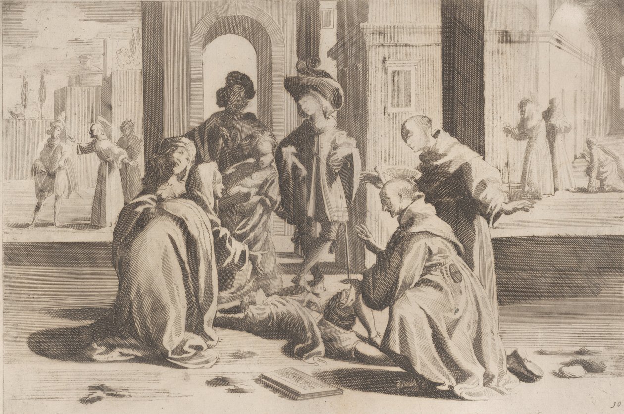 Epizoda 25: V Římě Saint Bernardino léčí nemocného mladého muže, Episode 26: Saint Bern..., 1610-39. od Bernardino Capitelli