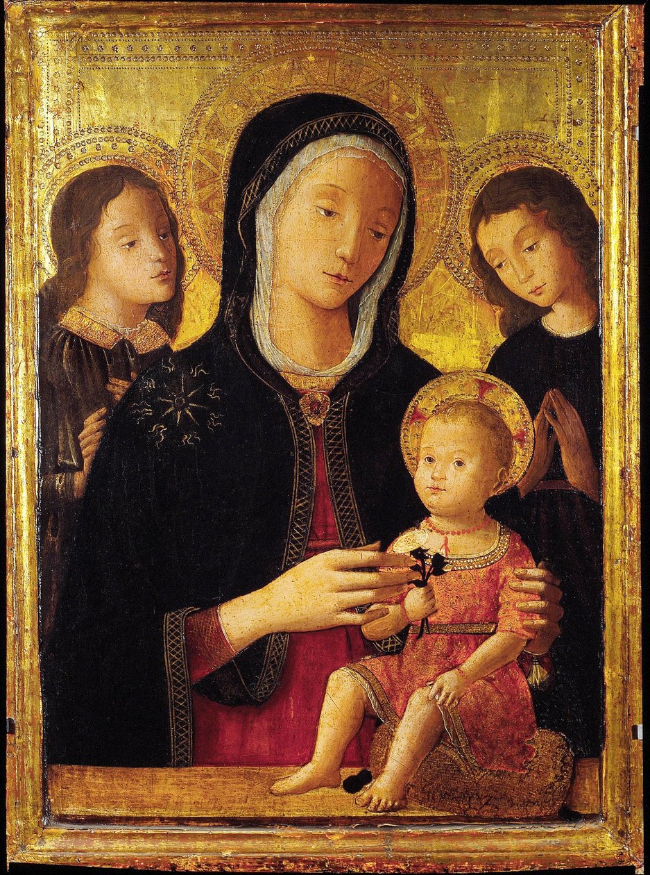 Panna a dítě se dvěma anděly (olej na dřevě) od Bernardino Fungai