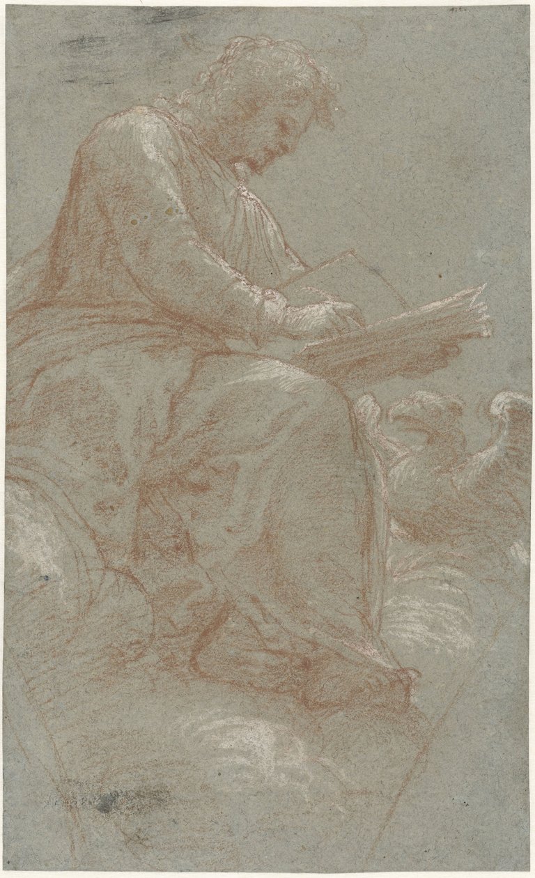 Svatý Jan píše na oblacích od Bernardino Lanino (possibly)