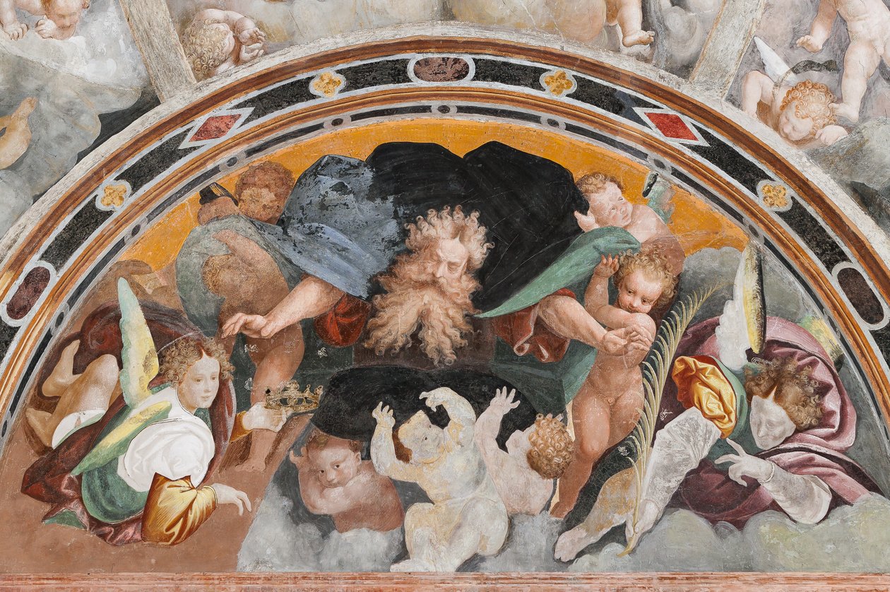 Andělé a putti, detail Umučení svaté Kateřiny (freska) od Bernardino Lanino