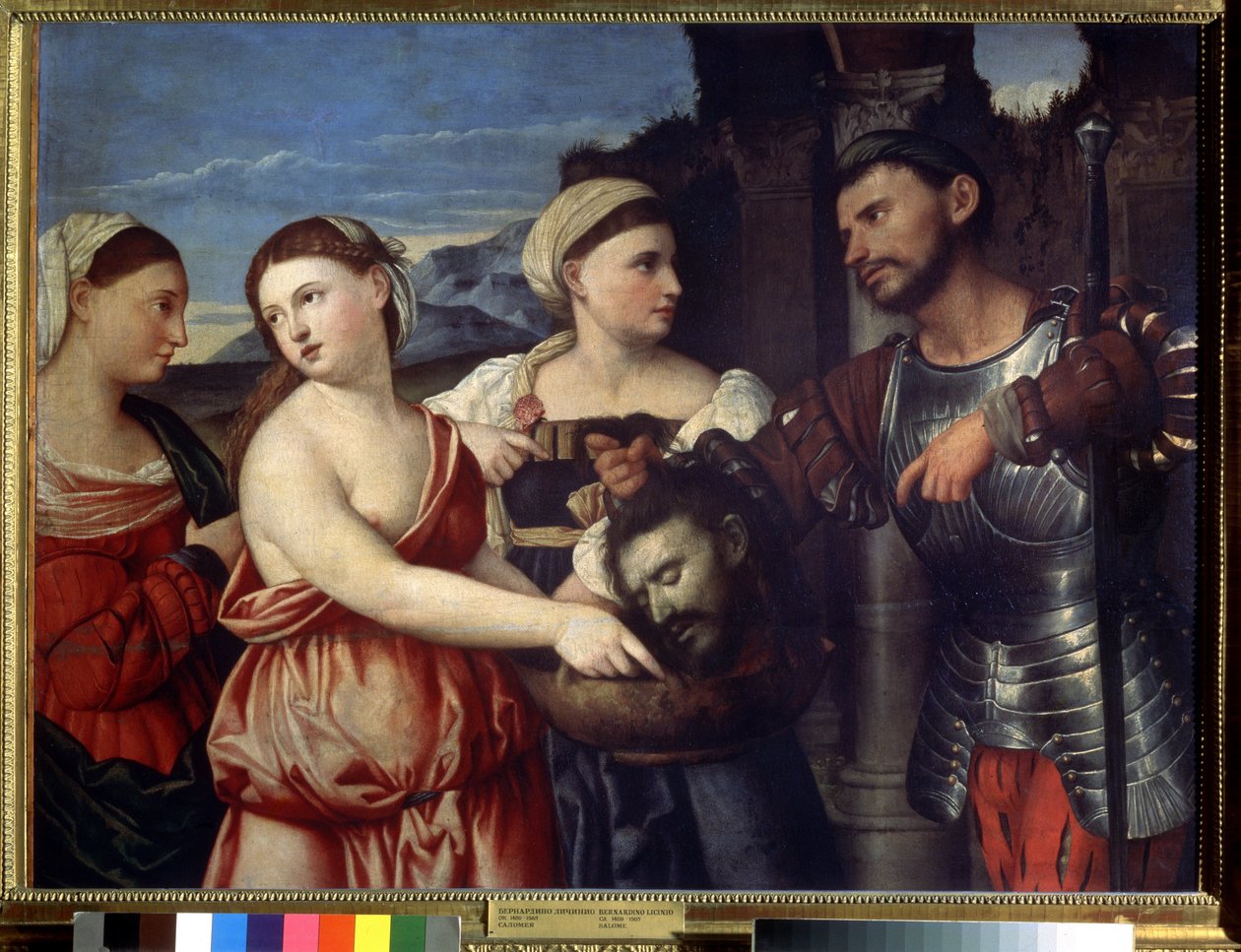 ""Salome"" Salome drží hlavu svatého Jana Křtitele. Obraz Bernardina Licinia (1489-1565). Puškinovo muzeum 16. století, Moskva od Bernardino Licinio