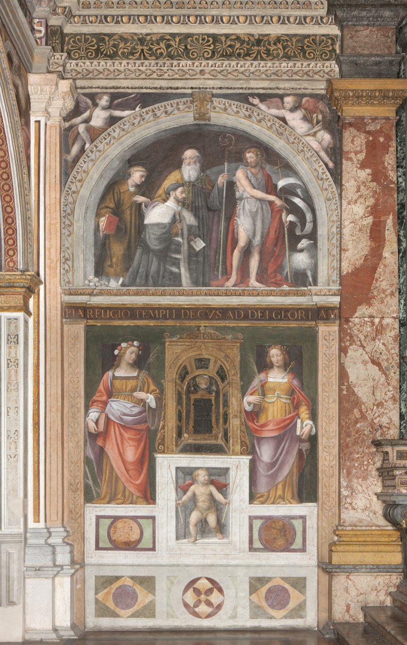 Alessandro Bentivoglio se svatými a pod Saint Rose a Saint Justina (freska) (detail 3497192) od Bernardino Luini