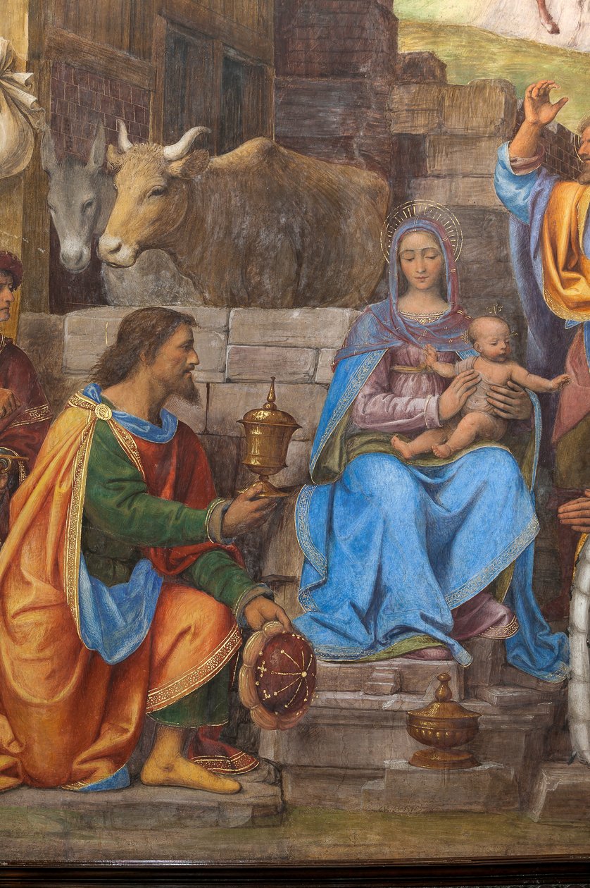 Detail Klanění tří mudrců, presbytář nebo hlavní kaple (freska) od Bernardino Luini
