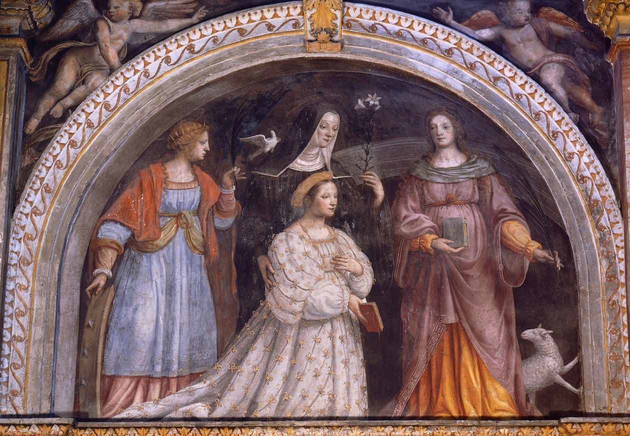 Itálie, Miláno, kostel svatého Maurice al Monastero Maggiore, Ginevra Bentivoglio Sforza s závojem od Bernardino Luini