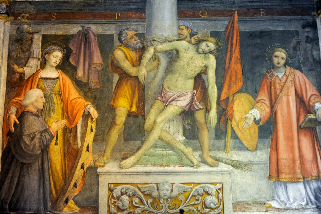 Ježíš přivázaný ke sloupu, freska Bernardina Luiniho v kostele svatého Maurice v klášteře Maggiore, Milán, Lombardie, Itálie od Bernardino Luini