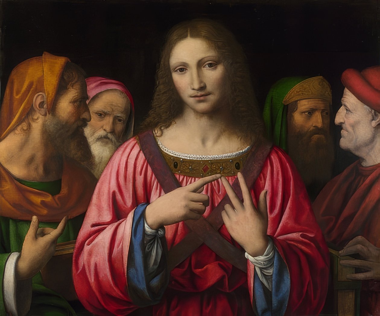 Ježíš mezi zákoníky. Pravděpodobně kolem 1515-30 od Bernardino Luini
