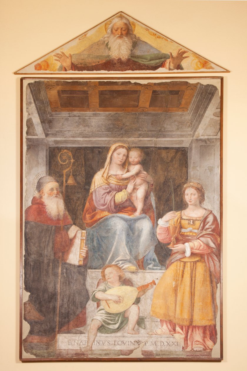 Madona s dítětem, svatý Antonín Veliký, svatá Barbora a anděl hudebník od Bernardino Luini