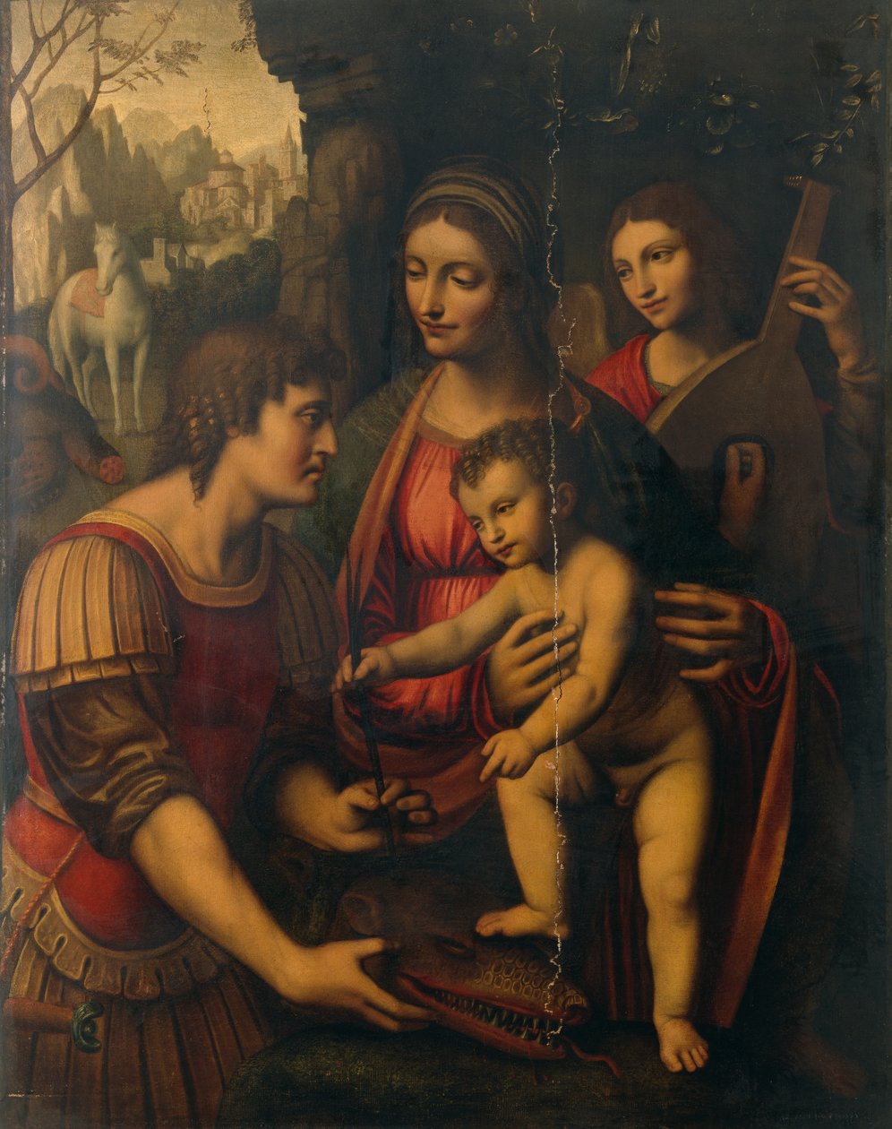 Madonna s dítětem se svatým Jiřím a andělem (olej na desce) od Bernardino Luini