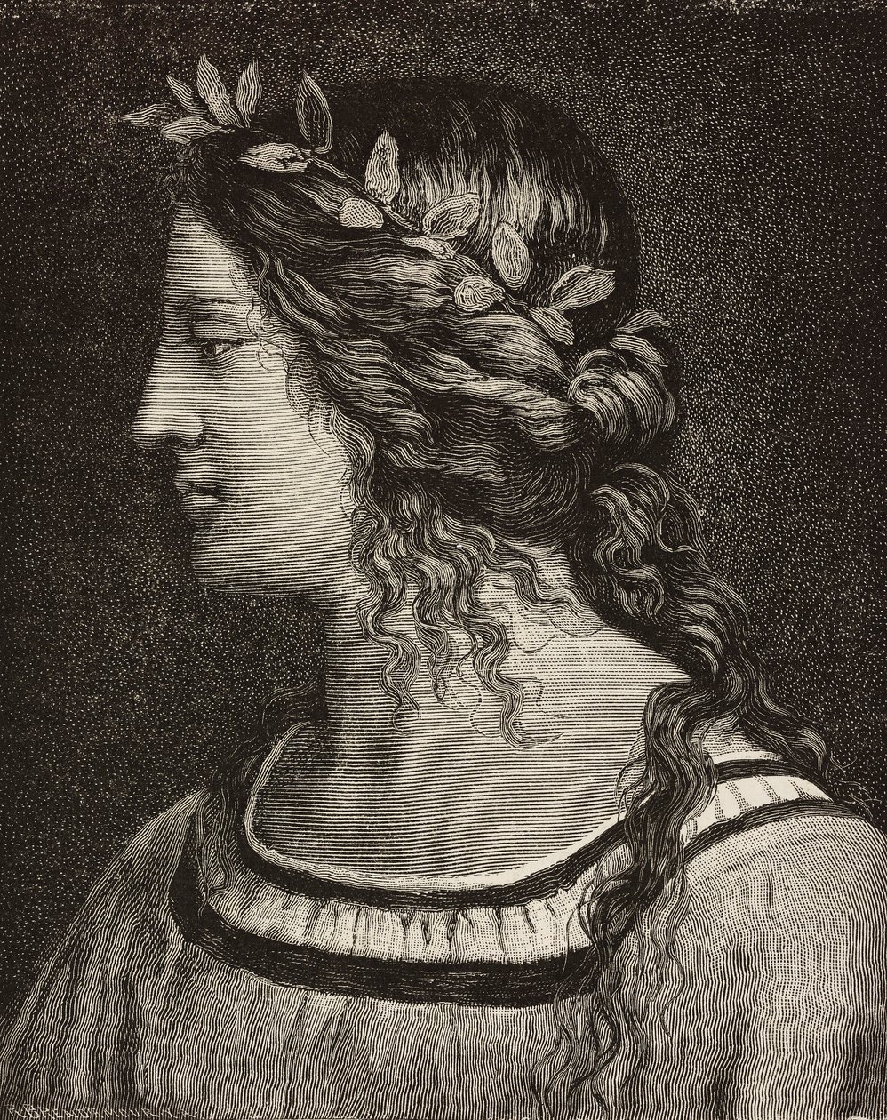 Marriage of Virgin, rytina z detailu fresky od Bernardina Luiniho ve svatyni Saronno, Itálie, z L