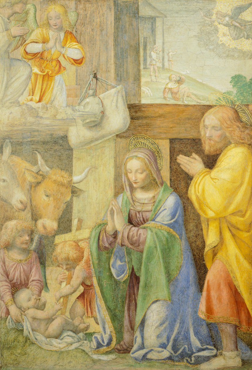 Narození a zvěstování pastýřům, autor Bernardino Line od Bernardino Luini