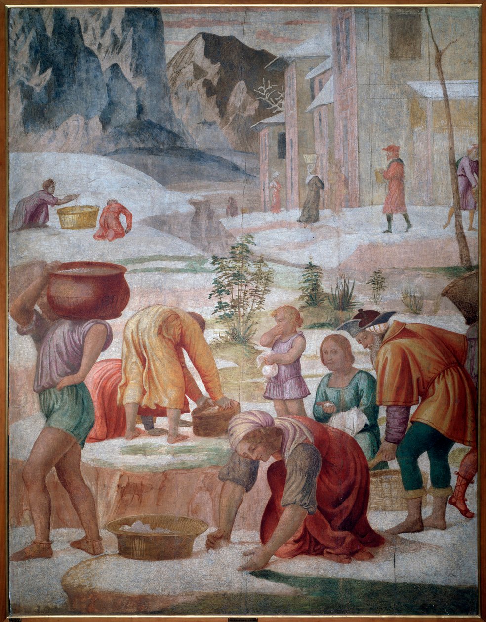 Shromažďování manny, Izraelitů v poušti - Freska od Bernardino Luini