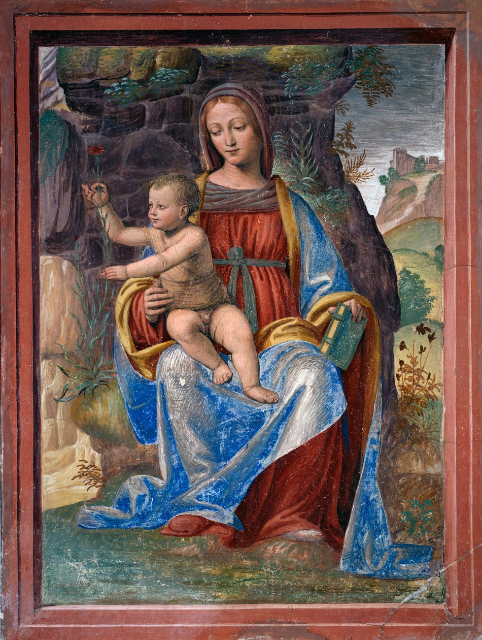 Panna a dítě, freska od Bernardina Luiniho (cca 1480-cca 1532), v Lavabo Room or Vestry, Lombardie, Itálie od Bernardino Luini