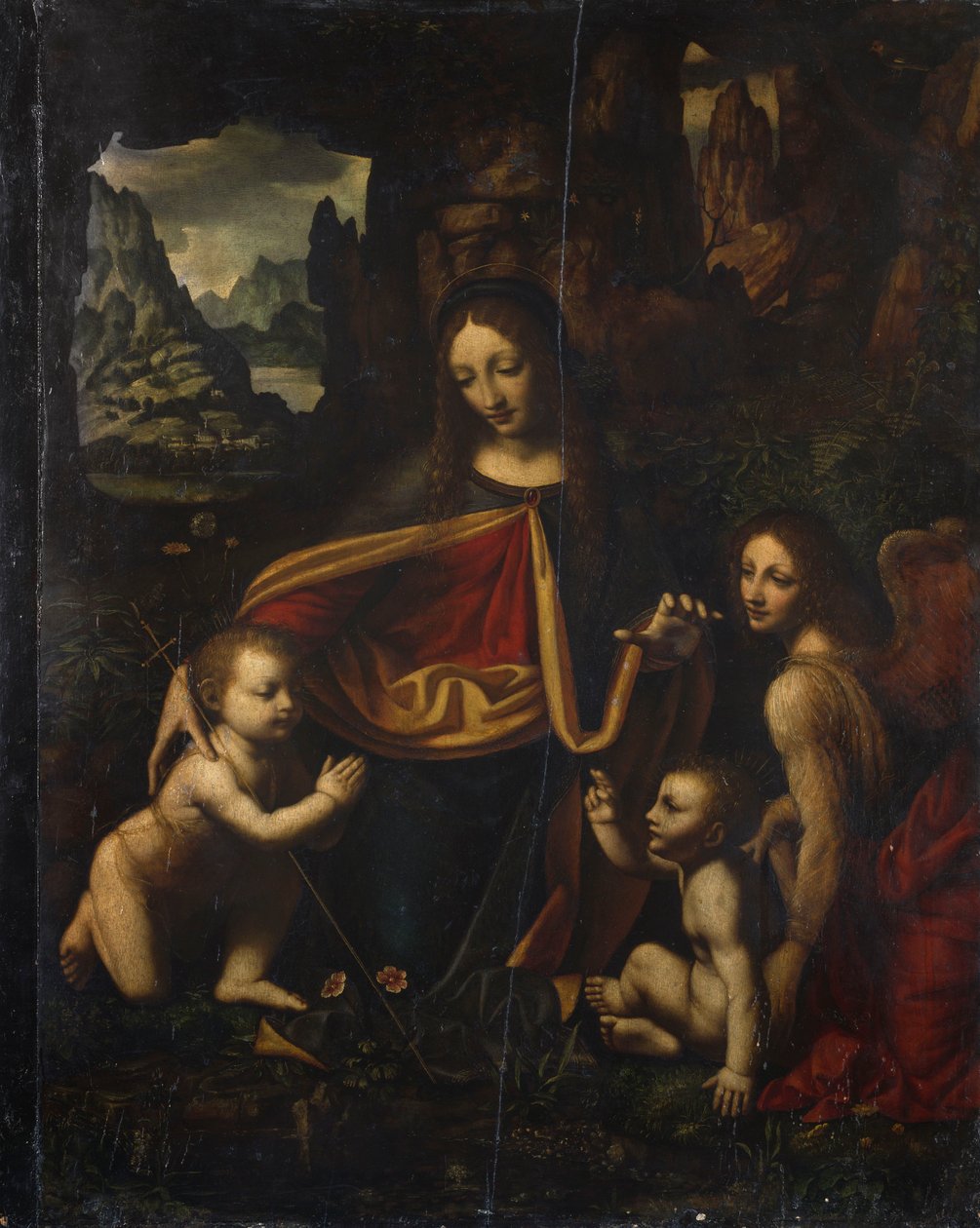 Virgin of the Rocks, Bernardino Luini (asi 1480-asi 1532), olej na dřevě, cm 865x655, kostel Santa Giustina, Affori, Lombardie, Itálie od Bernardino Luini