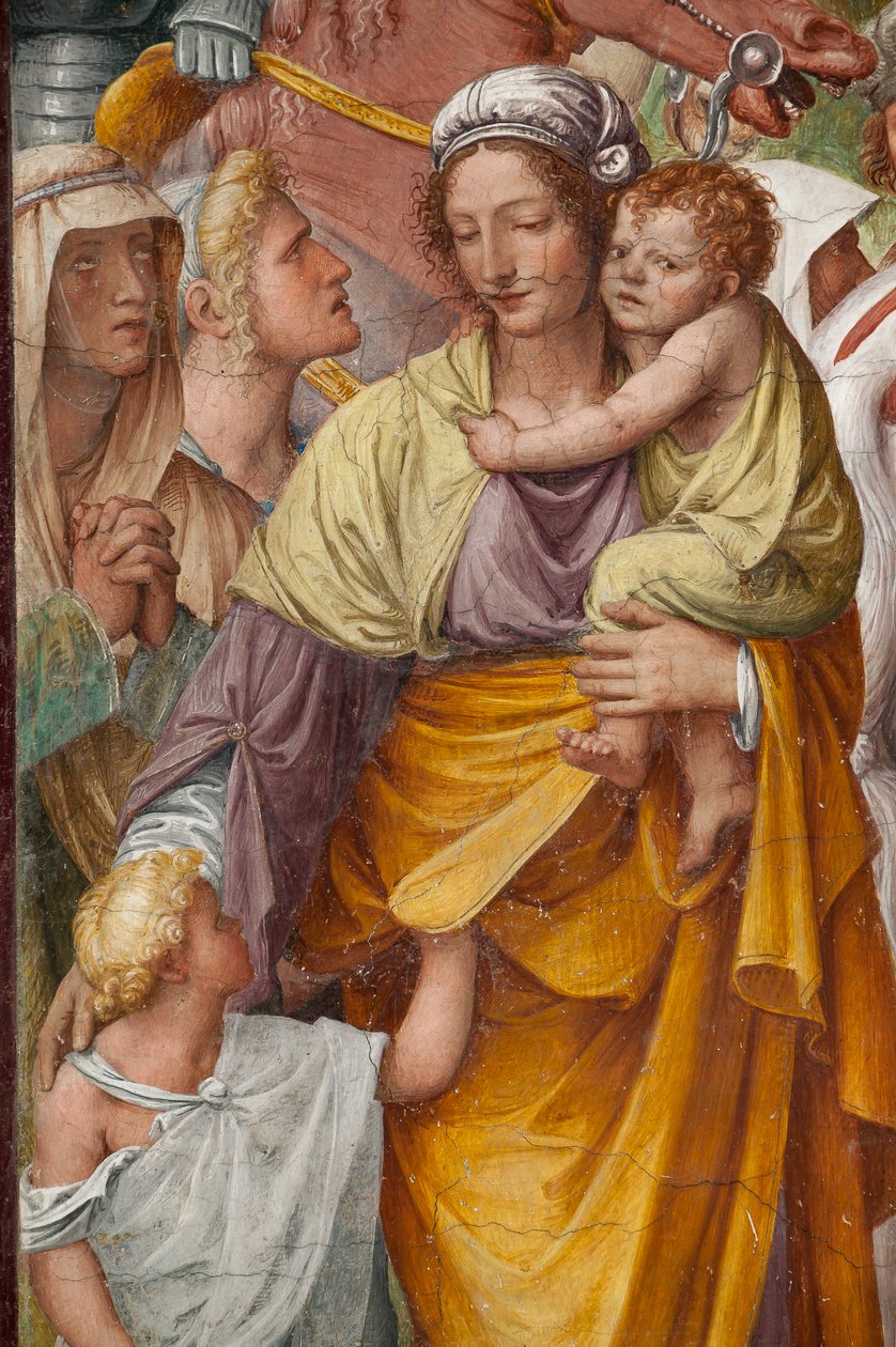 Žena a děti, detail umučení a ukřižování Krista od Bernardino Luini