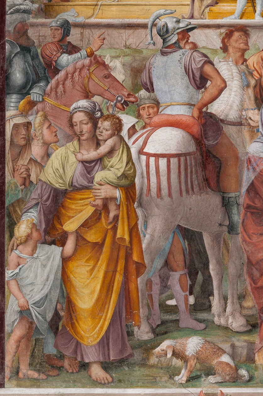 Žena a děti, detail umučení a ukřižování Krista od Bernardino Luini