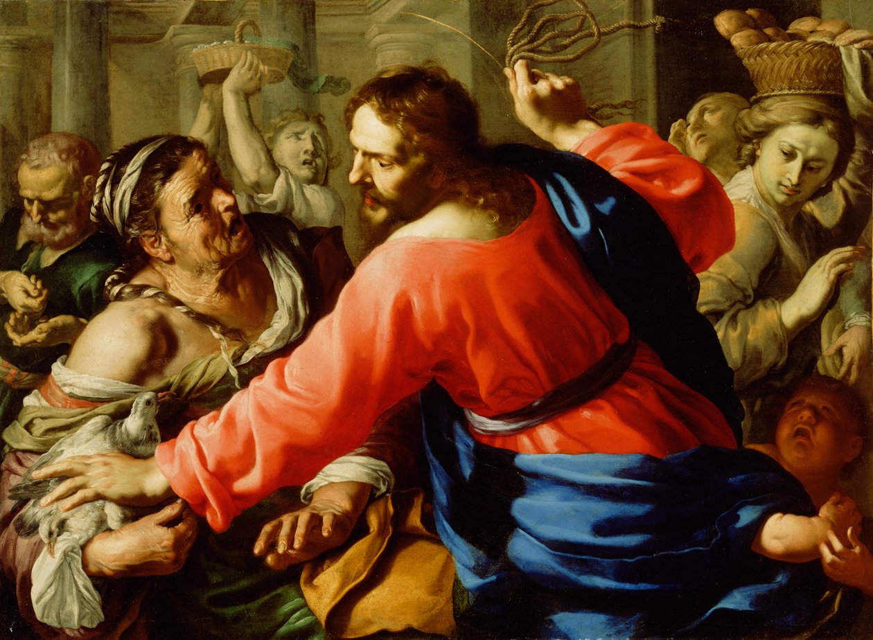 Kristus čistí chrám, kolem roku 1655 (olej na plátně) od Bernardino Mei