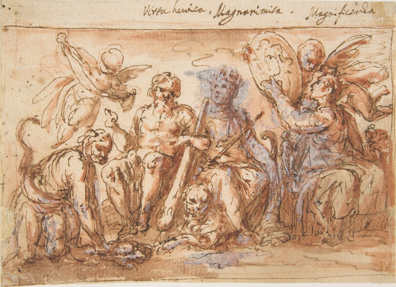 Alegorické figury: Síla, Herkules škrtící hydru, Plenty a sláva, 1600-1650. od Bernardino Rodriguez