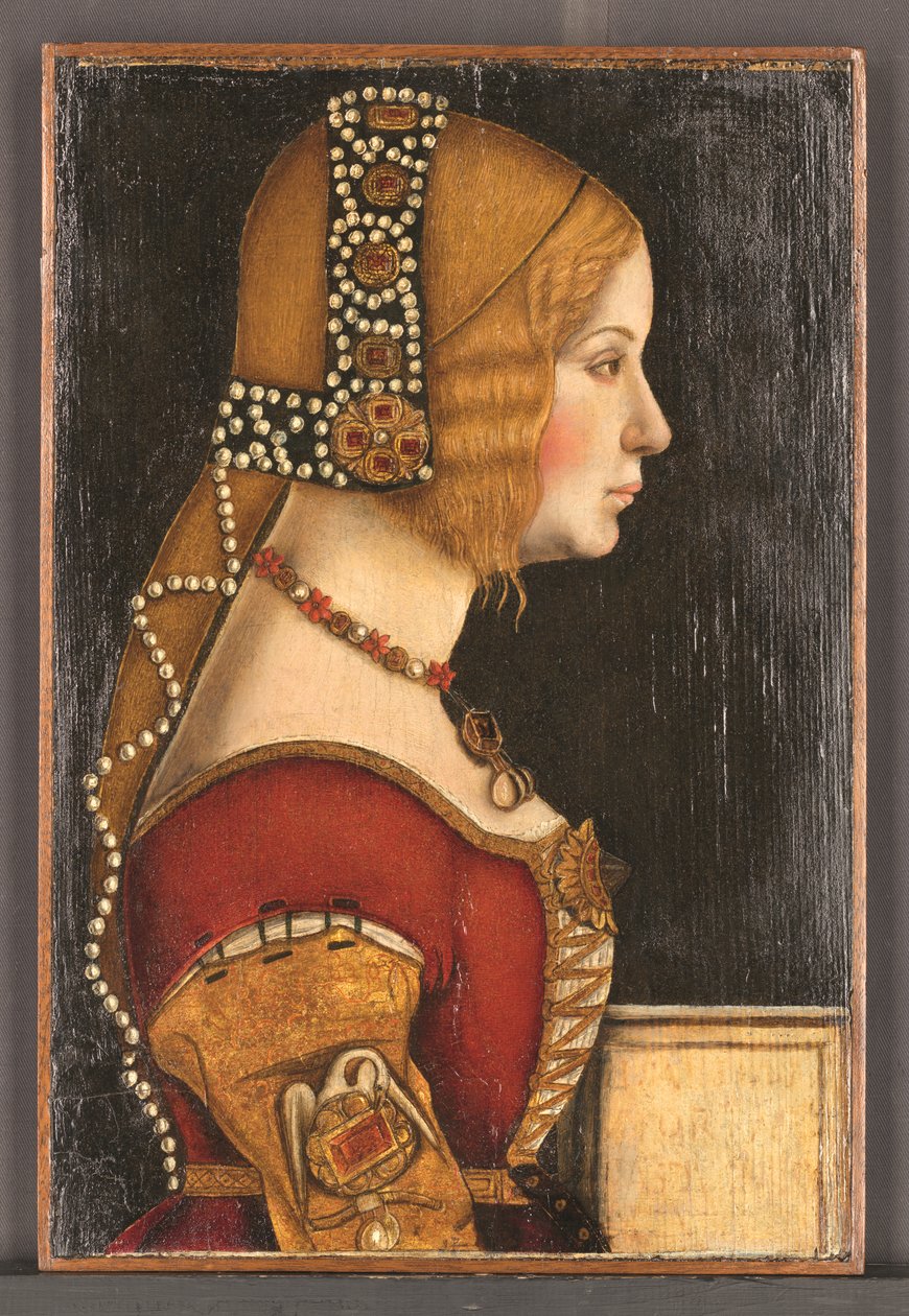 Portrét Isabely Aragonské, vévodkyně milánské (1470-1524) (olej na desce) od Bernardino de