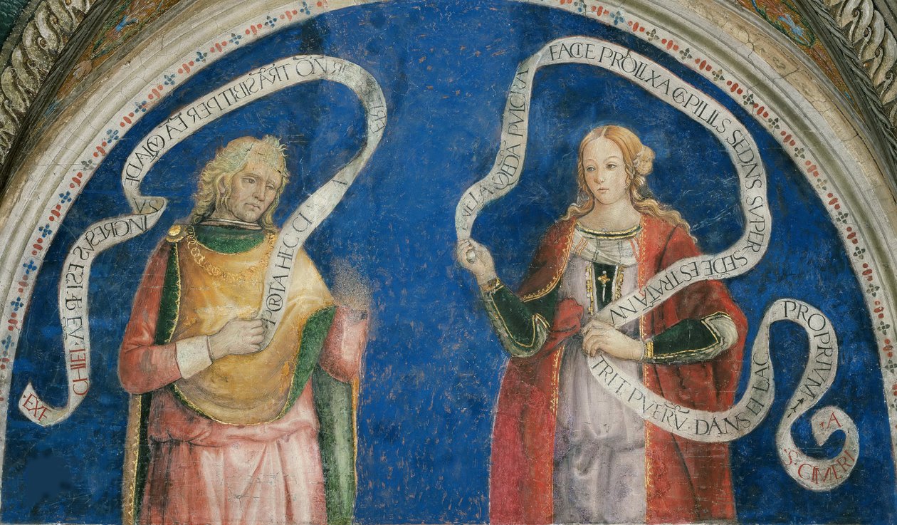 Le prophete Ezechiel et la sibylle cimmerienne - Prorok Ezechiel a Cimmerian Sibyla, Pinturicchio, Bernardino, Workshop of (1454-1513). Freska od Bernardino di Betto (workshop of) Pinturicchio