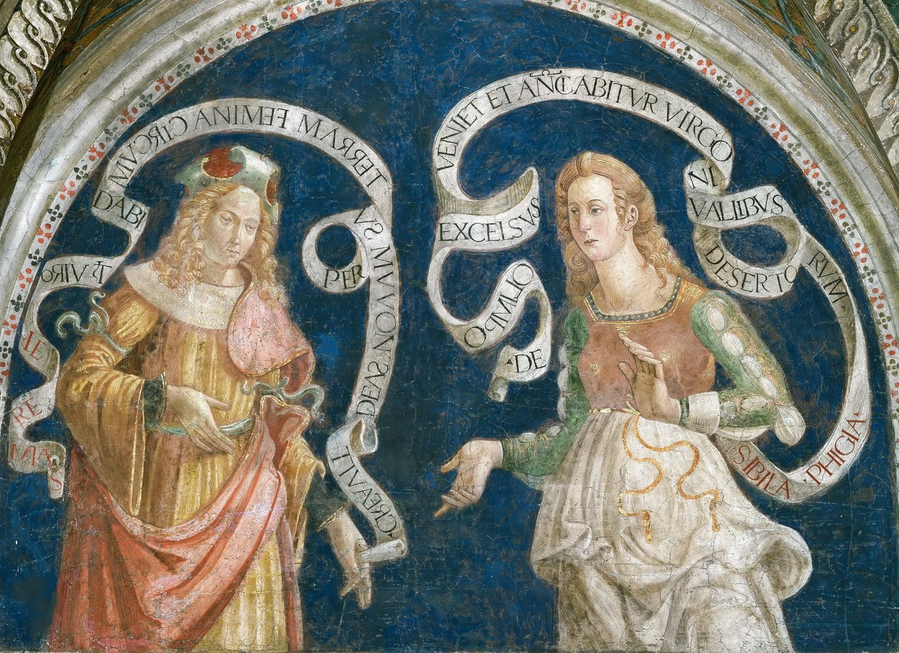 Le prophete Jeremie et la sibylle Phrygienne - Prorok Jeremiáš a Frygická Sibyla, Pinturicchio, Bernardino, Workshop of (1454-1513). Freska od Bernardino di Betto (workshop of) Pinturicchio