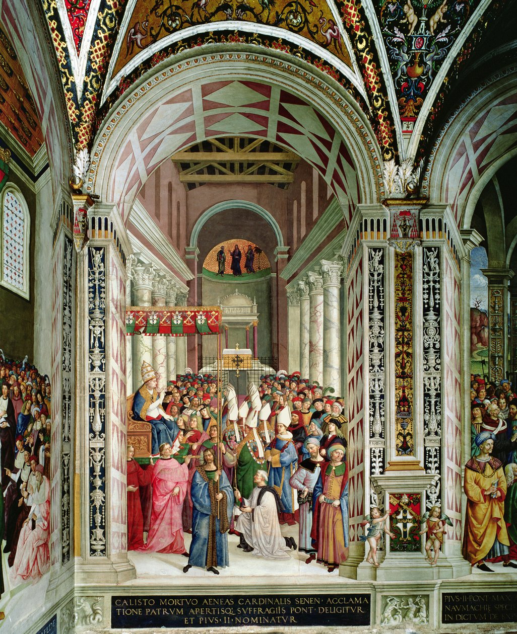 Aeneas Sylvius Piccolomini (1405-64), zvolený papežem jménem Pius II., vchází do St. Peter