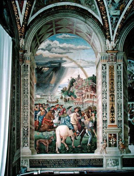 Aeneas Sylvius Piccolomini (1405-64) Cesty na Basilejský koncil v zimě 1432 od Bernardino di Betto Pinturicchio
