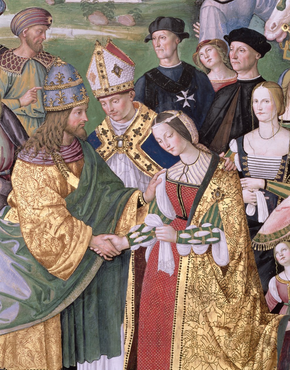 Aeneas Sylvius Piccolomini (1405-64) představuje Eleonoru Aragonskou Fridrichu III. (1415-93) od Bernardino di Betto Pinturicchio
