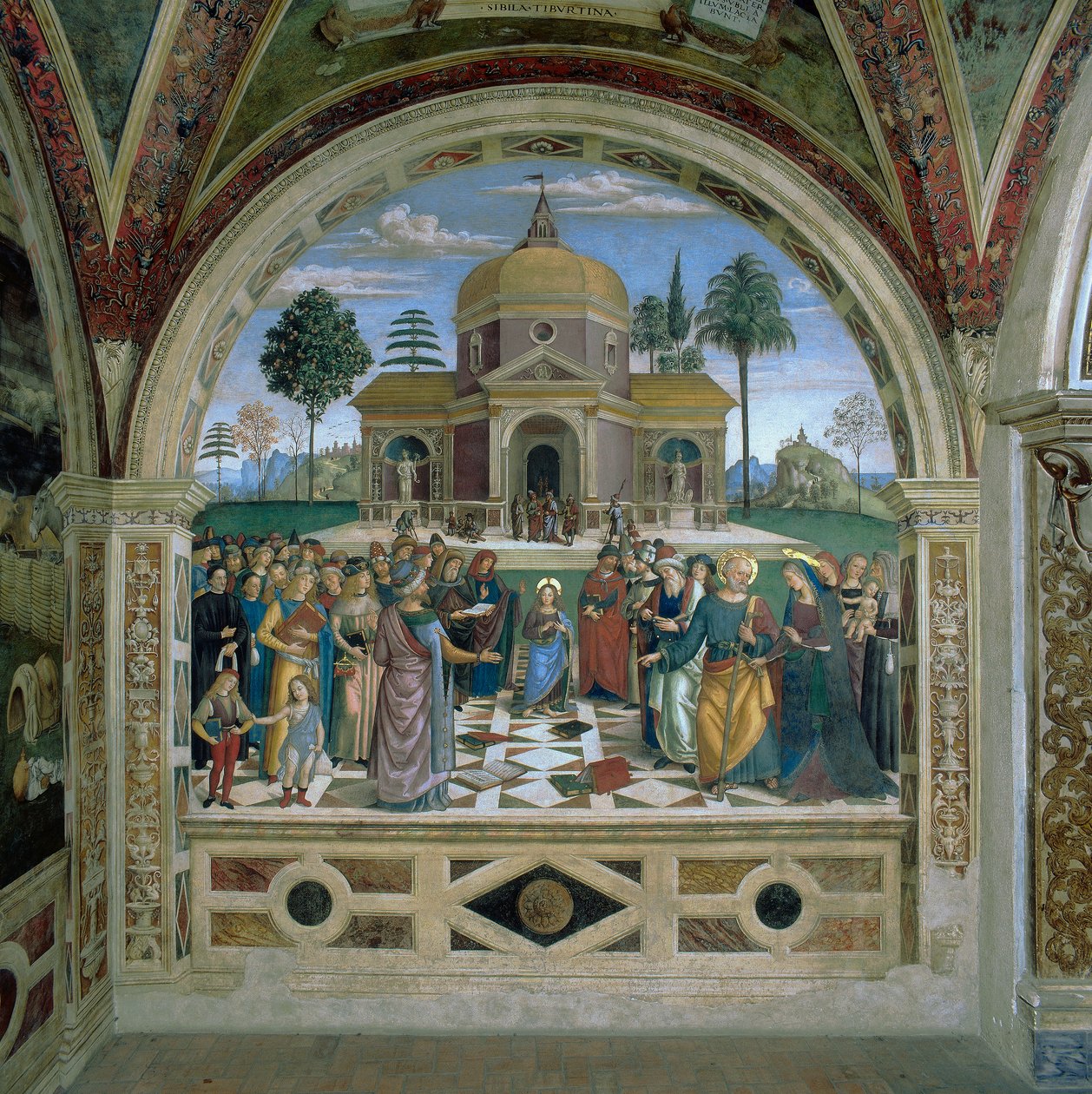 Diskuse v chrámu (freska) od Bernardino di Betto Pinturicchio