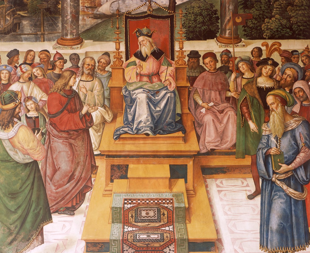 Setkání Enea Silvio Piccolominiho se skotským králem Jakubem I., detail z Příběhů Pia II od Bernardino di Betto Pinturicchio