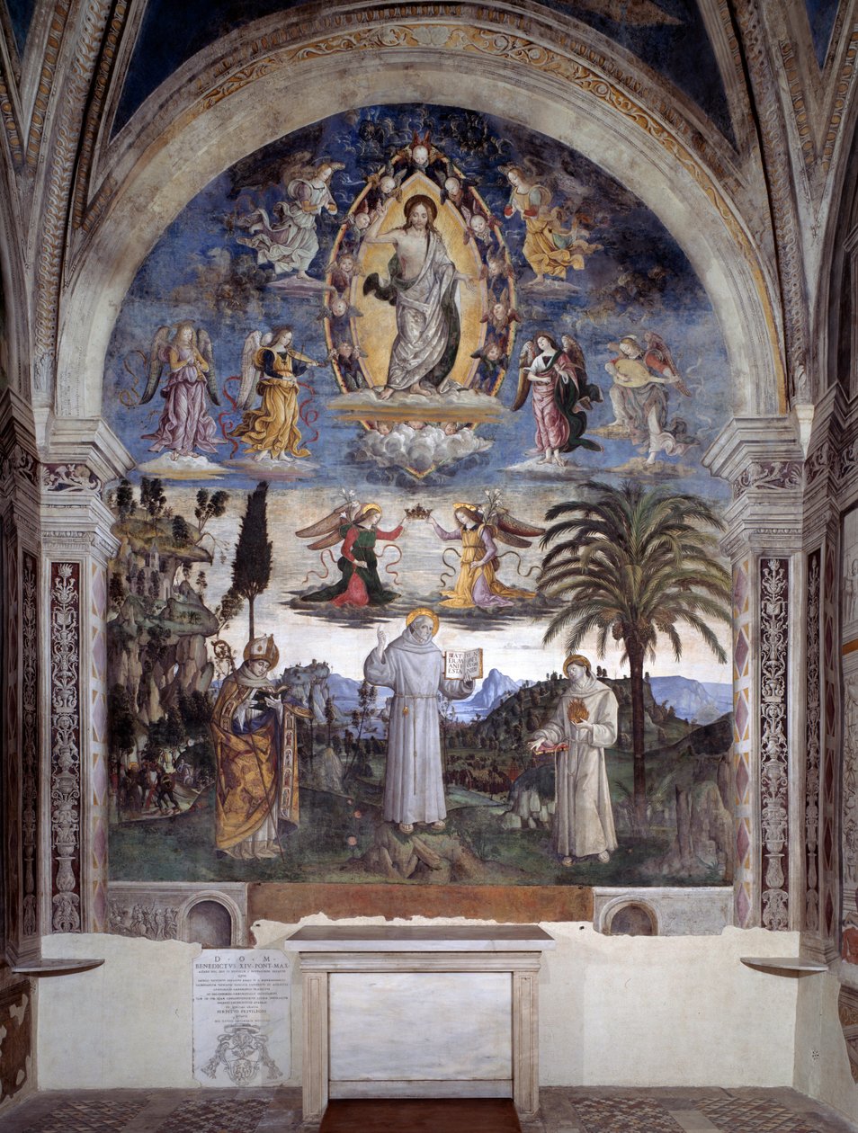 Sláva Bernardina ze Sieny (Fresco, kolem roku 1486) od Bernardino di Betto Pinturicchio