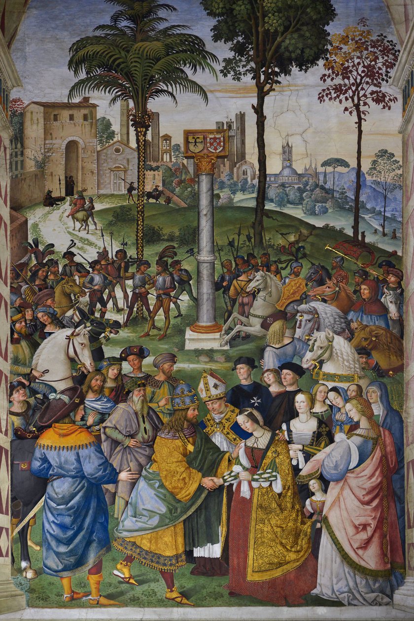 Itálie Toskánsko Siena, Cathedrale Duomo: Knihovna Piccolomini – Setkání Fridricha III. (Friderica V. Habsburského od Bernardino di Betto Pinturicchio