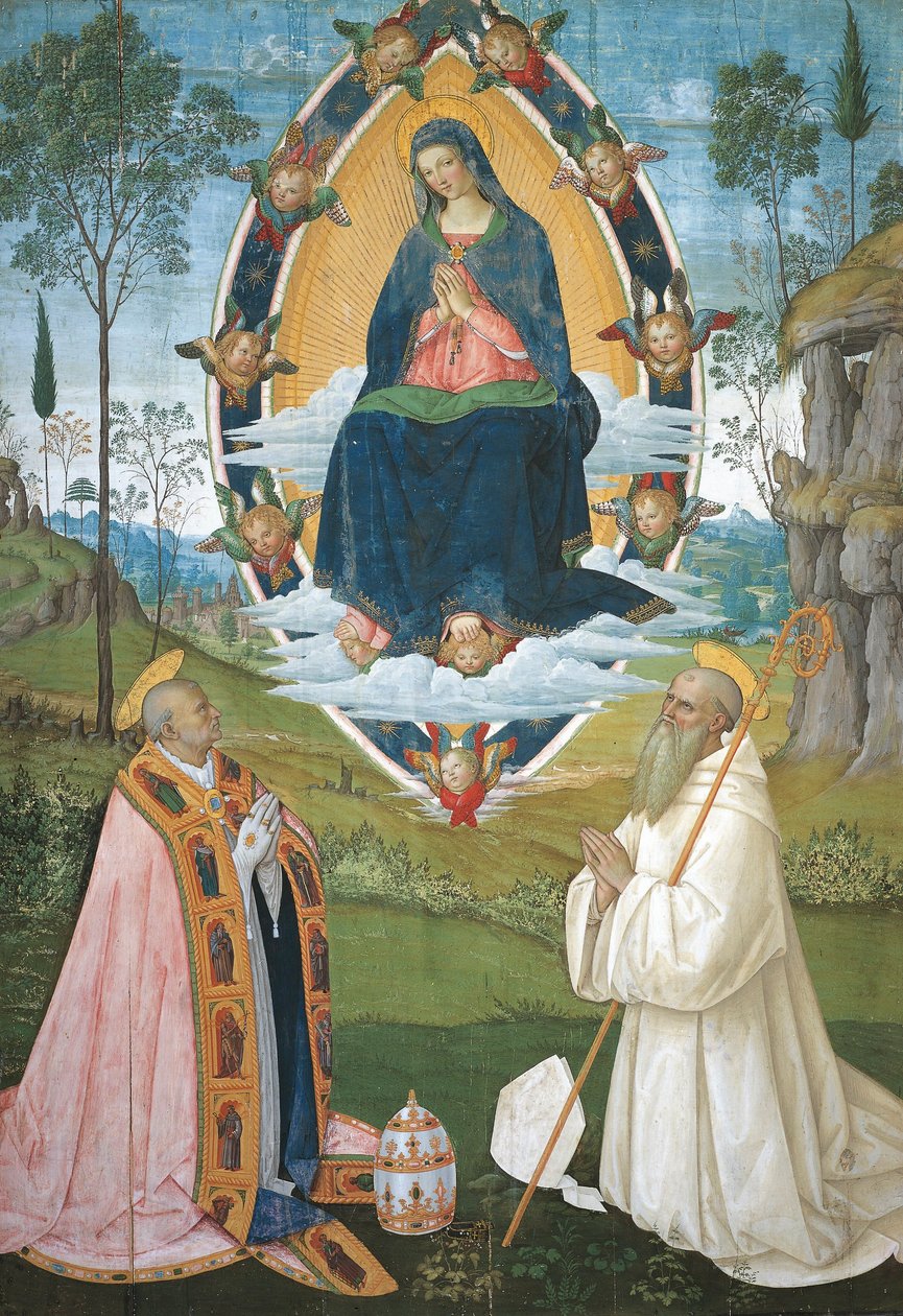 Madona s Řehořem Velikým a svatým Benediktem od Bernardino di Betto Pinturicchio