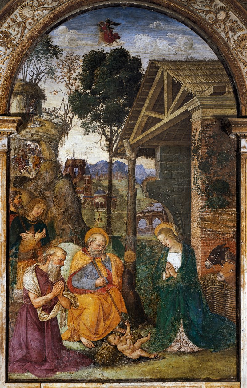 Narození Páně se sv. Jeronýmem, mladistvá freska od Bernardina Bettiho známá jako Il Pinturicchio od Bernardino di Betto Pinturicchio