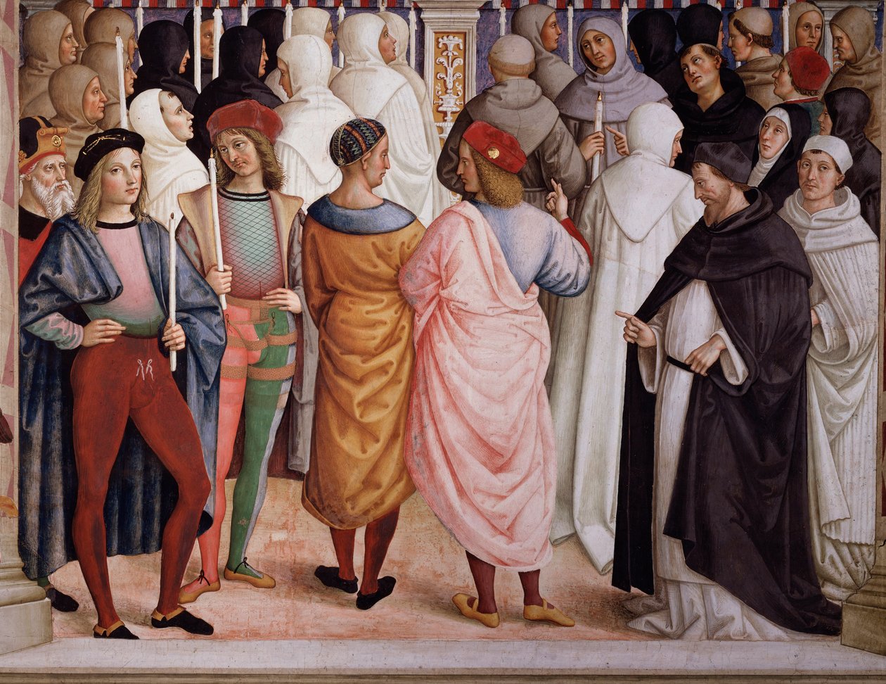 Pius II. svatořečil sv. Kateřinu Sienskou v roce 1461. Detail - Freska od Bernardino di Betto Pinturicchio